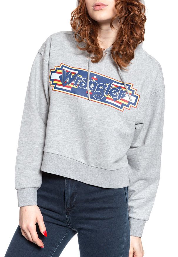 Wrangler - WRANGLER GEO HOODIE DAMSKA BLUZA Z KAPTUREM MID GREY MEL W6N3HPX37 112130792. Typ kołnierza: kaptur