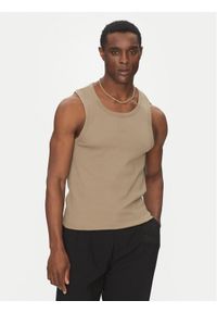 Hugo - HUGO Tank top Dapota 50542089 Brązowy Slim Fit. Kolor: brązowy. Materiał: bawełna