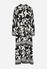 Born2be - Czarna Koszulowa Sukienka z Wiskozy z Motywem Liści Liorenna. Okazja: na co dzień. Kolor: czarny. Materiał: wiskoza. Wzór: kolorowy. Sezon: wiosna, lato. Typ sukienki: koszulowe. Styl: casual, klasyczny #2