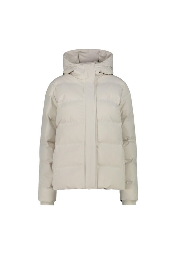 Damska kurtka z kapturem CMP. Typ kołnierza: kaptur. Kolor: beżowy. Materiał: puch. Sport: narciarstwo, turystyka piesza