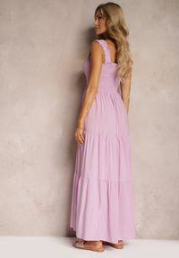 Renee - Fioletowa Sukienka z Wiskozą i Bawełną na Ramiączkach o Rozkloszowanym Kroju z Falbanami Nestaelle. Okazja: na co dzień. Kolor: fioletowy. Materiał: wiskoza, bawełna. Długość rękawa: na ramiączkach. Sezon: lato. Typ sukienki: rozkloszowane, proste. Styl: casual, elegancki #2