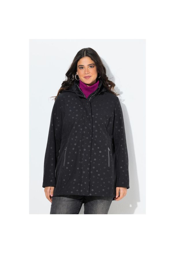 ULLA POPKEN - Damskie Kurtka softshell HYPRAR wodoodporna kaptur rozcięcie u dołu. Kolekcja: plus size. Kolor: czarny. Materiał: materiał, poliester, elastan. Sport: turystyka piesza