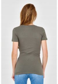 Guess - GUESS Damski zielony t-shirt ze zdobionym logo, Rozmiar XS. Kolor: zielony. Materiał: bawełna. Wzór: aplikacja #6