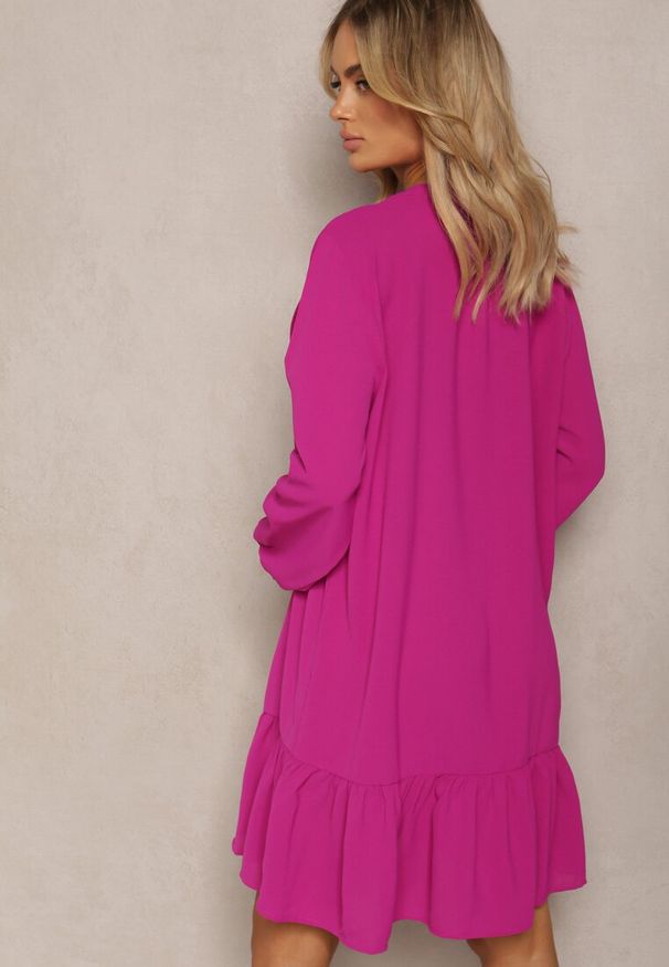 Renee - Fioletowa Koszulowa Sukienka Mini Galdra. Kolor: fioletowy. Wzór: aplikacja. Typ sukienki: koszulowe. Długość: mini