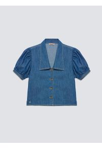 Big-Star - Bluzka damska jeansowa z ozdobnym kołnierzem niebieska Jones 416. Kolor: niebieski. Materiał: jeans. Długość: krótkie. Styl: elegancki