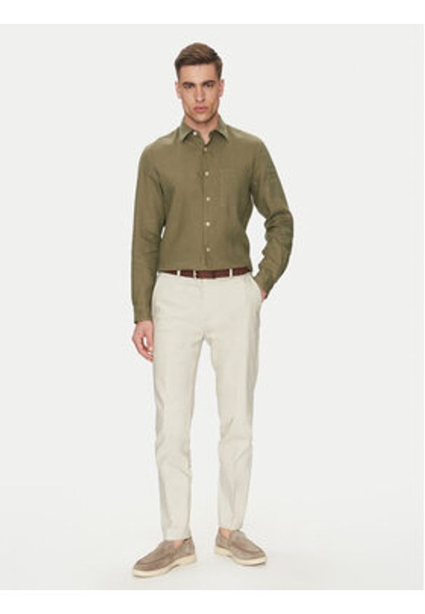Marc O'Polo Koszula 523 7428 42318 Zielony Regular Fit. Typ kołnierza: polo. Kolor: zielony. Materiał: len