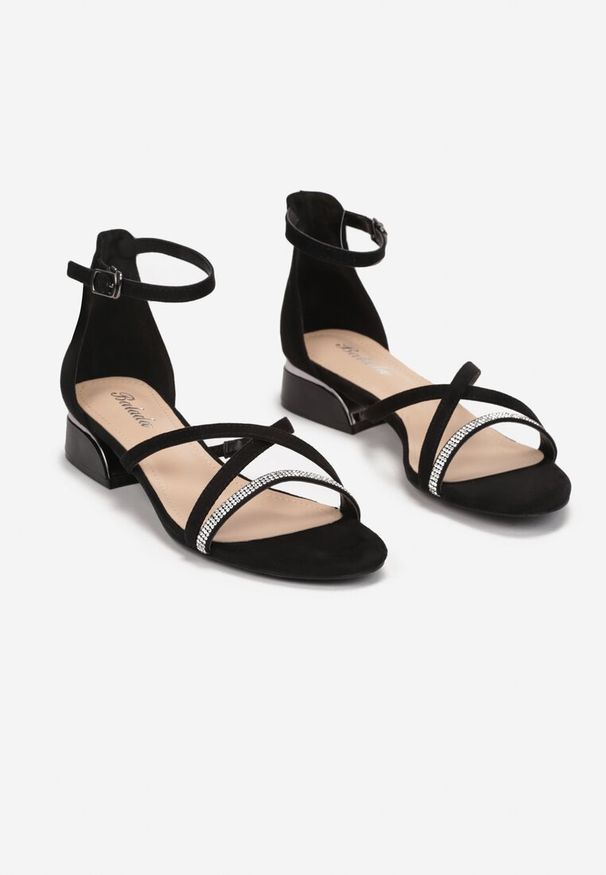 Born2be - Czarne Sandały Orope. Nosek buta: otwarty. Zapięcie: pasek. Kolor: czarny. Materiał: jeans. Wzór: aplikacja, paski. Obcas: na obcasie. Wysokość obcasa: średni