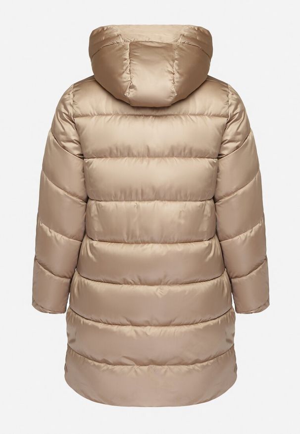 Born2be - Ciemnobeżowa Pikowana Kurtka z Kapturem i Kieszeniami na Napy Inasia. Okazja: na co dzień. Typ kołnierza: kaptur. Kolor: beżowy. Materiał: jeans. Styl: casual, elegancki