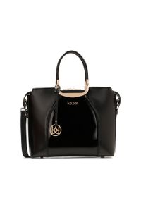 Kazar - Czarna biznesowa torebka z łączonych skór. Kolor: czarny. Materiał: lakierowane, skórzane. Styl: biznesowy #1