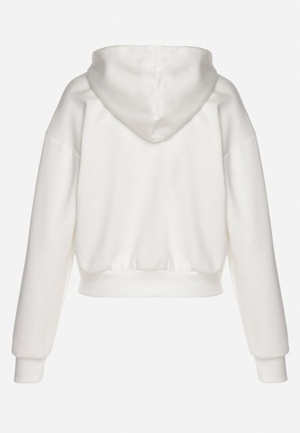 Born2be - Biała Rozpinana Bluza z Kapturem ze Ściągaczami w Postaci Wstążki Xarivna. Okazja: na co dzień. Typ kołnierza: kaptur. Kolor: biały. Materiał: jeans. Styl: klasyczny, elegancki, casual