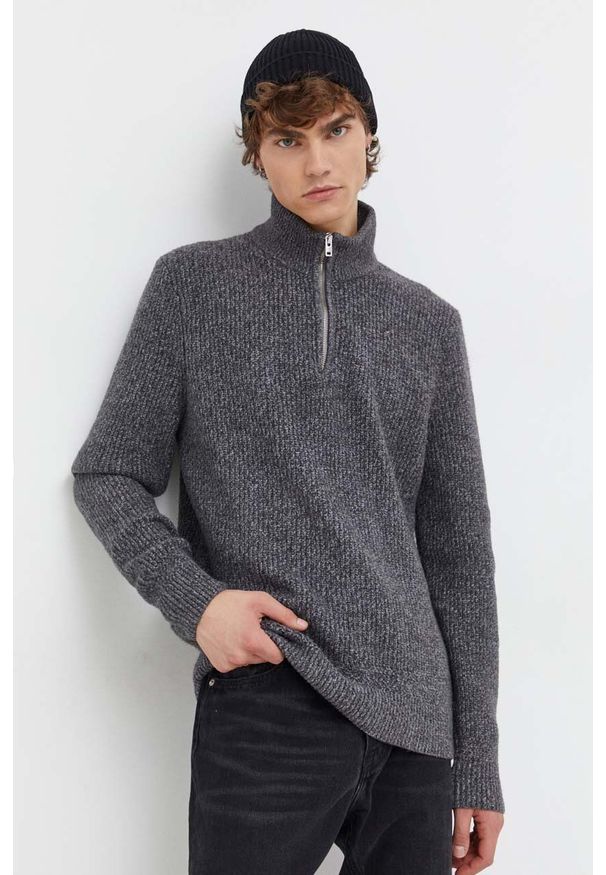 Abercrombie & Fitch sweter męski kolor szary z półgolfem. Kolor: szary. Materiał: dzianina. Długość: krótkie. Wzór: gładki