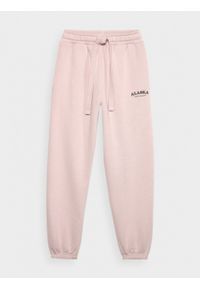 outhorn - Spodnie dresowe joggery damskie - różowe. Kolor: różowy. Materiał: dresówka. Wzór: napisy. Sezon: zima #1