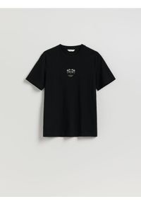 Reserved - T-shirt regular z haftem - czarny. Kolor: czarny. Materiał: bawełna, dzianina. Wzór: haft
