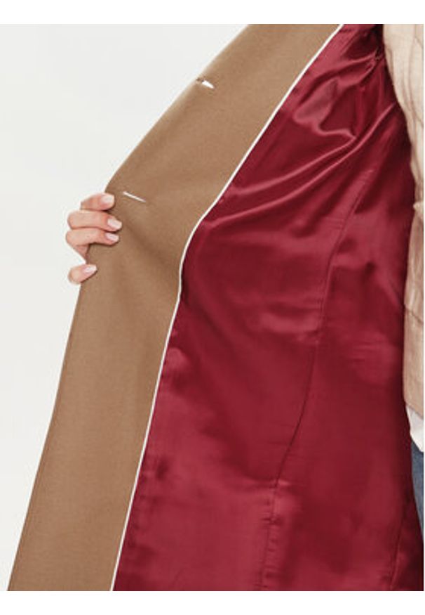 TOMMY HILFIGER - Tommy Hilfiger Płaszcz wełniany WW0WW42738 Brązowy Regular Fit. Kolor: brązowy. Materiał: wełna
