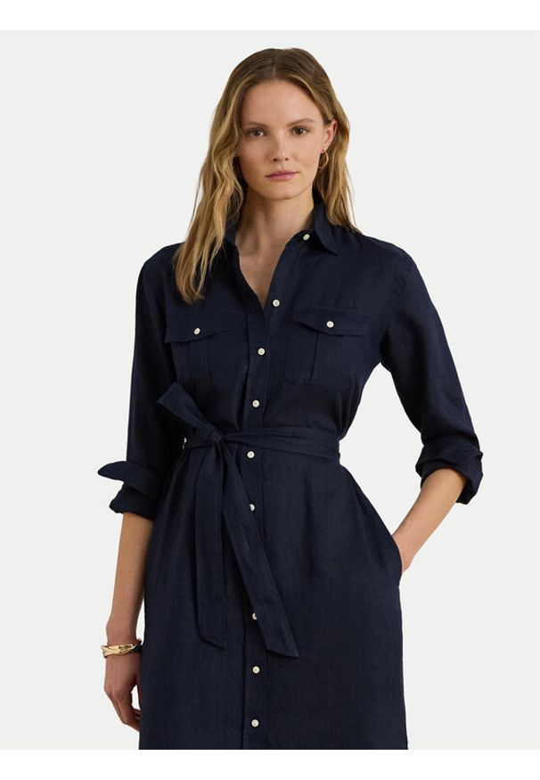 Lauren Ralph Lauren - LAUREN RALPH LAUREN Sukienka koszulowa 200P13684002 Granatowy Regular Fit. Kolor: niebieski. Materiał: len. Typ sukienki: koszulowe