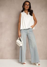 Renee - Biała Bluza Oversize z Kołnierzykiem o Rozkloszowanym Kroju Erivelle. Okazja: na co dzień. Kolor: biały. Styl: casual