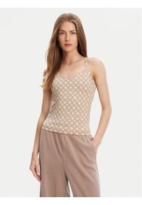 Guess Top V5YP11 MC03W Beżowy Slim Fit. Kolor: beżowy. Materiał: syntetyk