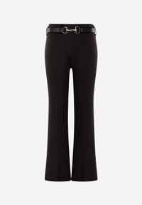 Renee - Czarne Eleganckie Spodnie Dzwony w Kant z Paskiem i Metaliczną Klamrą Telepadia. Okazja: do pracy. Kolor: czarny. Materiał: lakier. Styl: elegancki #8