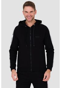 MOSCHINO Czarna męska bluza z kapturem i lampasami, Rozmiar M. Typ kołnierza: kaptur. Kolor: czarny #1