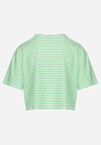 Born2be - Zielony Bawełniany T-shirt o Oversizowym Krótkim Fasonie w Cienkie Paski Lakrida. Okazja: na co dzień. Kolor: zielony. Materiał: bawełna. Długość: krótkie. Wzór: paski. Styl: klasyczny, casual #3