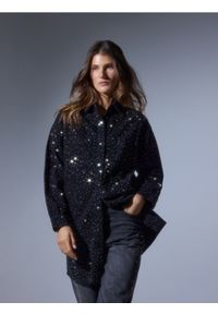 Reserved - Sukienka ze strasem - czarny. Kolor: czarny. Materiał: bawełna, tkanina #1