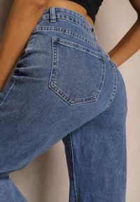 Renee - Granatowe Jeansy z Bawełny o Kroju Dzwonów High Waist Navilis. Stan: podwyższony. Kolor: niebieski. Styl: retro, elegancki