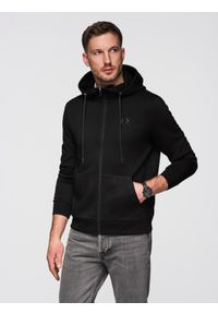 Ombre Clothing - Rozpinana bluza męska z kapturem z gładkiej dzianiny - czarna V1 - Rozmiar: XL. Okazja: na co dzień, na spacer, do pracy. Typ kołnierza: kaptur. Kolor: czarny. Materiał: dzianina. Wzór: gładki. Styl: casual, sportowy