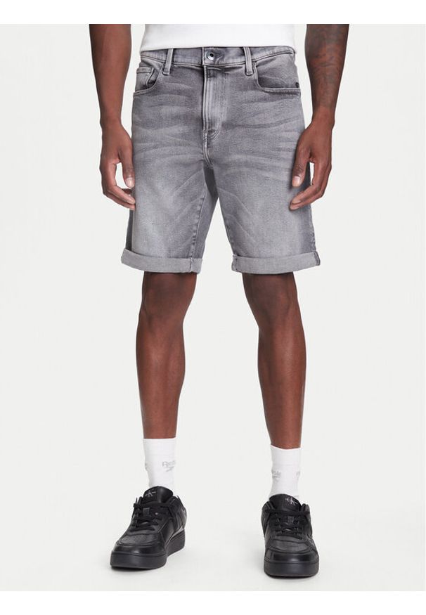 G-Star RAW - G-Star Raw Szorty jeansowe 3301 D10481-D535 Szary Slim Fit. Kolor: szary. Materiał: bawełna