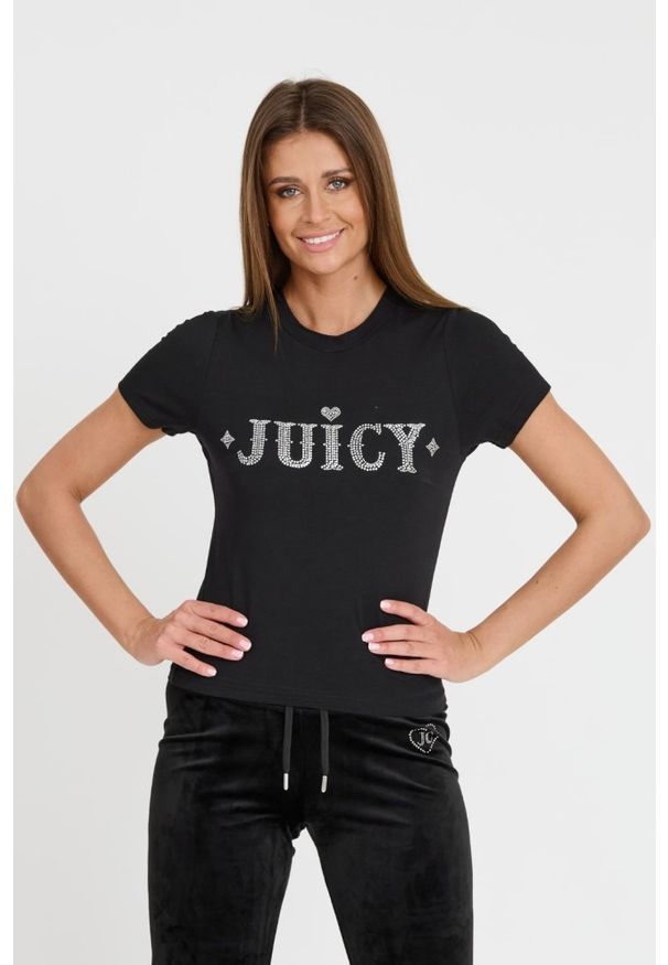 Juicy Couture - JUICY COUTURE Czarny t-shirt Ryder Rodeo Fitted. Kolor: czarny