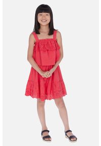 Mayoral - Sukienka dziecięca 128-167 cm. Kolor: różowy. Materiał: bawełna, dzianina. Długość rękawa: na ramiączkach. Wzór: gładki. Typ sukienki: rozkloszowane. Długość: mini #1