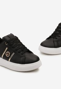 Born2be - Czarne Sneakersy Aselvina. Nosek buta: okrągły. Kolor: czarny. Materiał: skóra ekologiczna. Szerokość cholewki: normalna. Wzór: jednolity #4