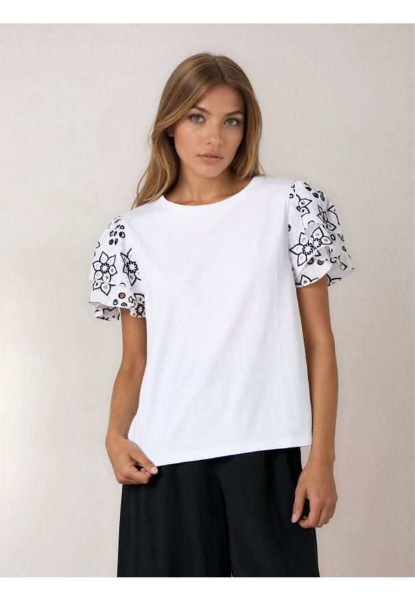 Sinsay - Bawełniana bluzka z ozdobnymi falbanami - biały. Kolor: biały. Materiał: bawełna