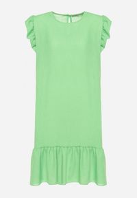 Born2be - Jasnozielona Rozkloszowana Sukienka z Falbanką na Dole i przy Rękawach Biojara. Okazja: na co dzień. Typ kołnierza: kołnierz z falbankami. Kolor: zielony. Długość rękawa: krótki rękaw. Typ sukienki: proste. Styl: casual #5