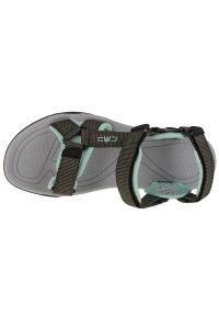 Sandały CMP Hamal Wmn Hiking Sandal W 38Q9956-F854 zielone. Okazja: na co dzień. Zapięcie: rzepy. Kolor: zielony. Materiał: syntetyk, guma, tkanina, materiał. Wzór: paski. Styl: casual