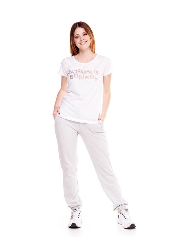 LEONE 1947 APPAREL - Damska koszulka w kolorze złotym i srebrnym. Kolor: biały. Materiał: tkanina. Sport: fitness