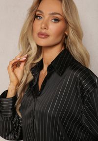 Renee - Czarna Koszula o Fasonie Oversize z Metaliczną Nicią Venatti. Kolor: czarny #3