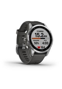 GARMIN - Zegarek sportowy Garmin Fenix 7S srebrny z grafitowym paskiem. Rodzaj zegarka: smartwatch. Kolor: srebrny, szary, wielokolorowy. Materiał: materiał. Styl: sportowy