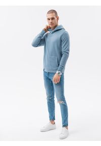 Ombre Clothing - Bluza męska z kapturem B1079 - błękitna - XXL. Typ kołnierza: kaptur. Kolor: niebieski. Materiał: bawełna, poliester #10