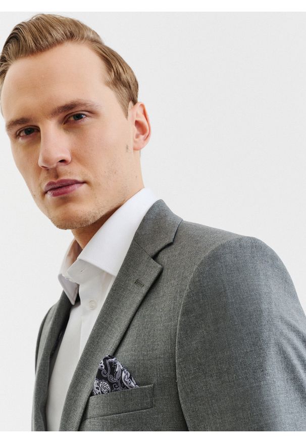 Pako Lorente - PAKO LORENTE – Szara gładka marynarka garniturowa. Kolor: szary. Materiał: tkanina. Wzór: gładki. Styl: klasyczny