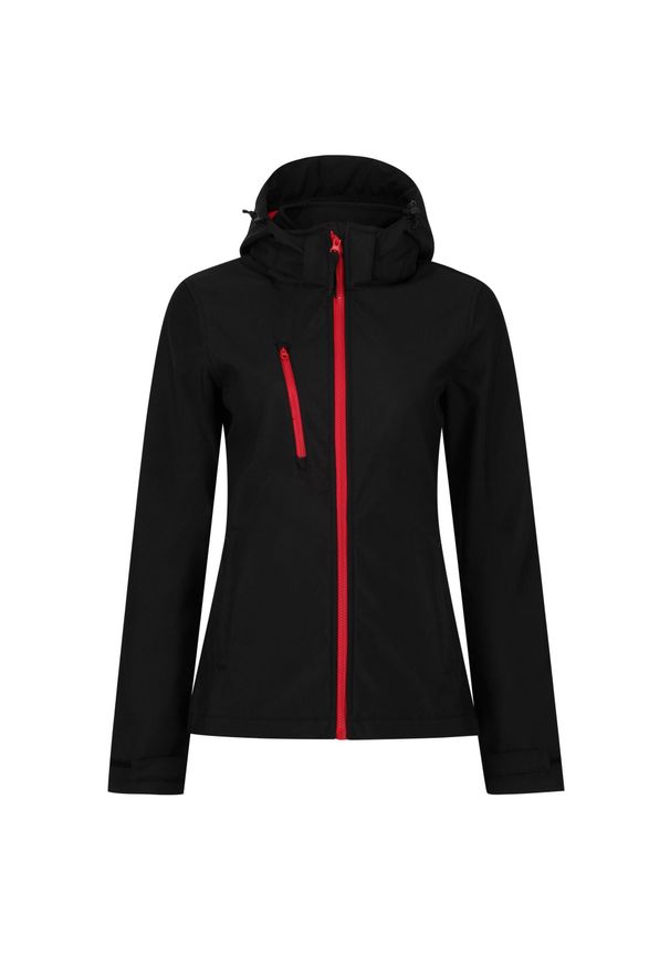 Regatta - Kurtka Damska Venturer 3 Layer Hooded Soft Shell Jacket. Kolor: czerwony, czarny, wielokolorowy