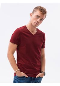 Ombre Clothing - T-shirt męski bawełniany BASIC S1369 - bordowy - XXL. Typ kołnierza: dekolt w serek. Kolor: czerwony. Materiał: bawełna. Długość: krótkie. Styl: klasyczny