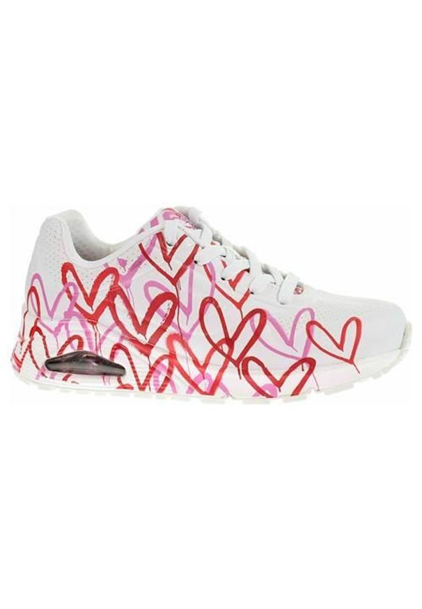 skechers - Buty do chodzenia damskie Skechers Uno Spread The Love. Zapięcie: sznurówki. Kolor: biały, wielokolorowy, różowy. Materiał: materiał, syntetyk, tkanina. Szerokość cholewki: normalna. Sport: turystyka piesza