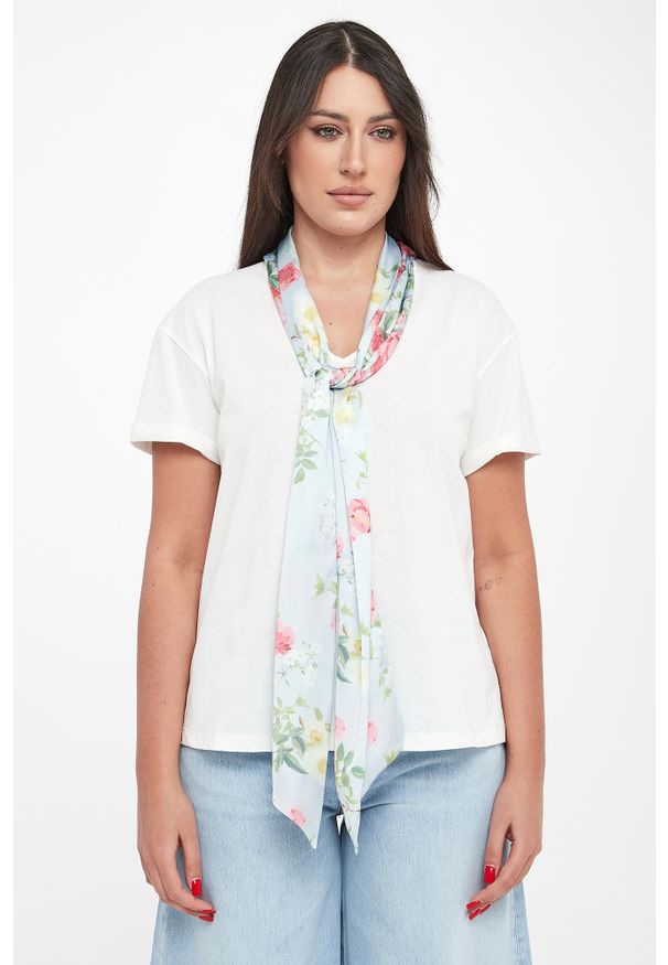 Liu Jo - T-shirt damski z szarfą w kwiaty LIU JO. Wzór: kwiaty