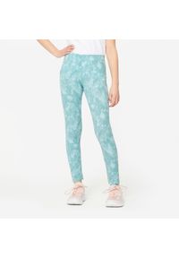 Decathlon - Legginsy dziecięce Domyos. Okazja: na uczelnię. Kolor: zielony. Materiał: materiał, elastan, bawełna. Styl: sportowy