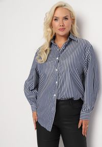 Born2be - Granatowa Koszula w Paski Lovelaca. Kolor: niebieski. Materiał: tkanina. Wzór: paski #7