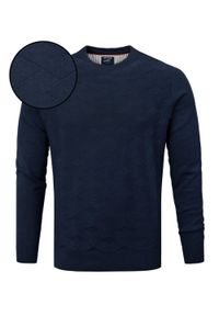 Bawełniany Sweter Męski - Pako Jeans - Granatowy z Fakturą Materiału. Kolor: niebieski. Materiał: bawełna. Sezon: jesień, wiosna, zima. Styl: klasyczny, elegancki