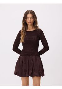 Reserved - Sukienka bombka - ciemnobrązowy. Kolor: brązowy. Materiał: dzianina, bawełna. Typ sukienki: bombki #1