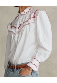 Ralph Lauren - RALPH LAUREN - Bawełniana biała koszula Straight fit. Typ kołnierza: polo. Kolor: biały. Materiał: bawełna. Długość rękawa: długi rękaw. Długość: długie. Wzór: haft, aplikacja #4