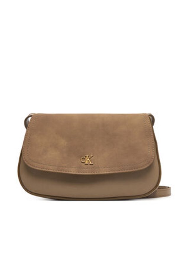Calvin Klein Torebka Ck Brushed Flap Camera Bag LV04F3409G Beżowy. Kolor: beżowy. Materiał: skórzane