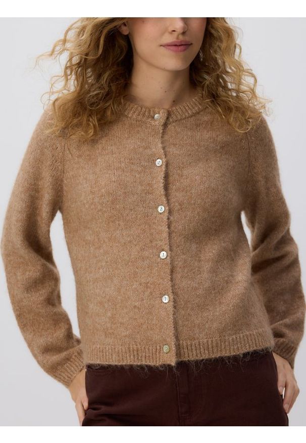 Reserved - Kardigan z domieszką alpaki - beżowy. Kolor: beżowy. Materiał: dzianina, wełna
